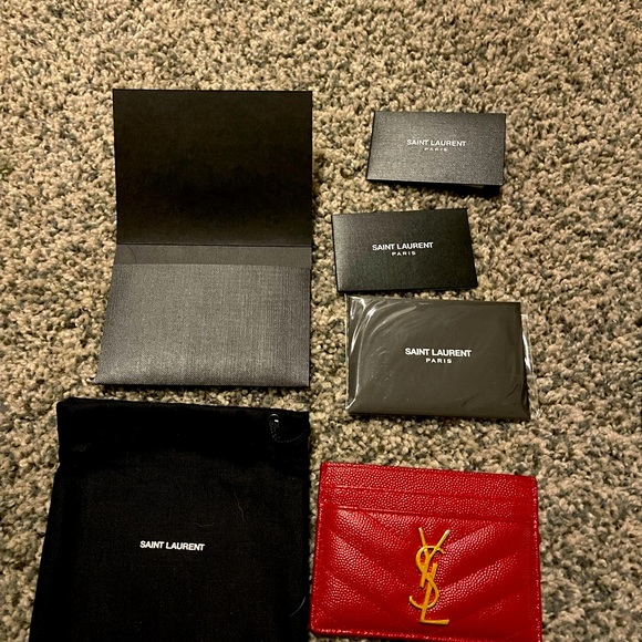 YSL Monogram Matelasse Leather Card Case in Red - Picture 4 of 9